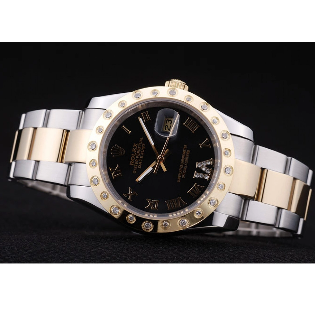 Aaa replica Dial Black Rolex Datejust Diamond Bezel 7463 0823